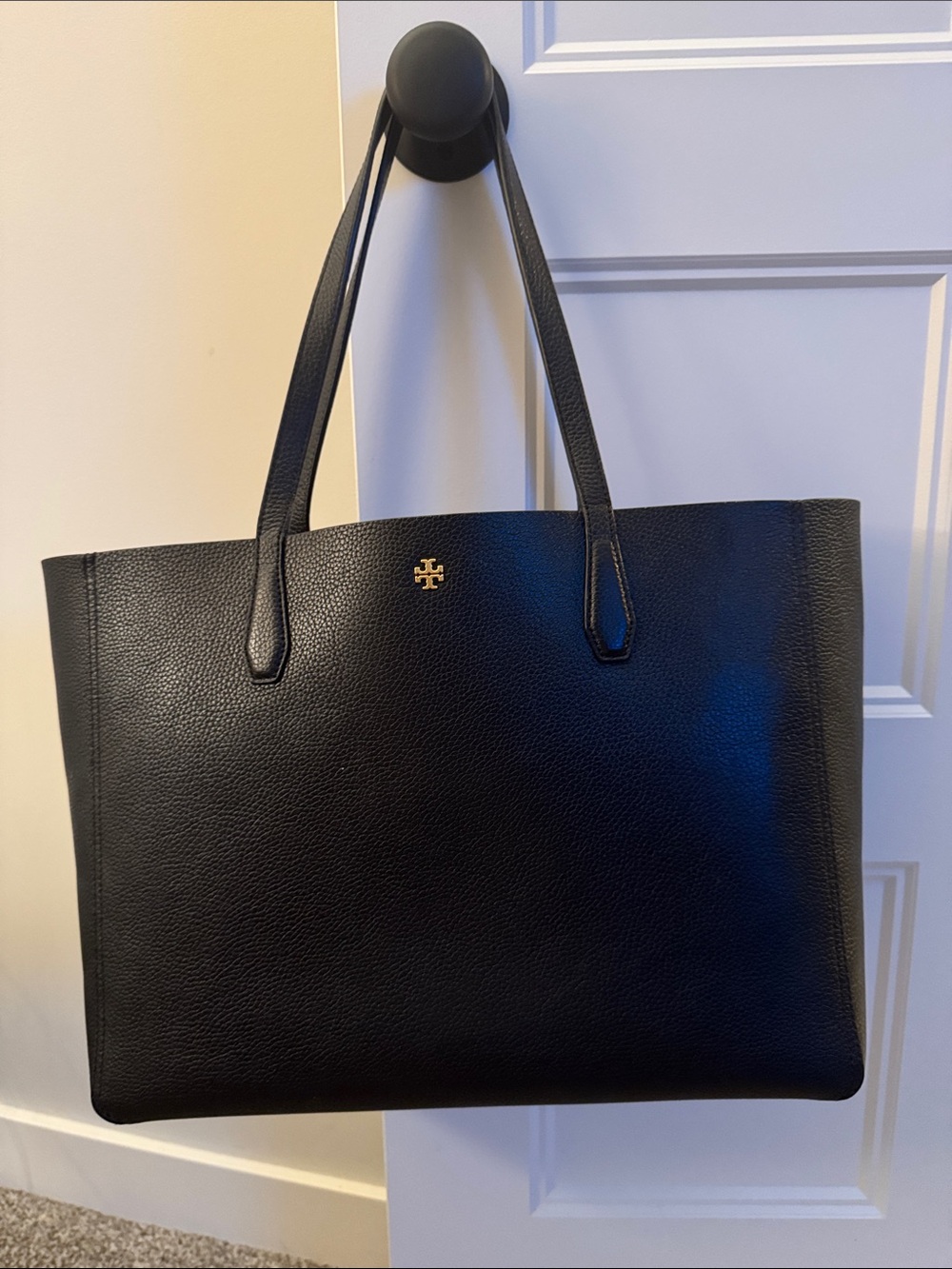 Tory Burch Black Leather Tote with Gold Logo